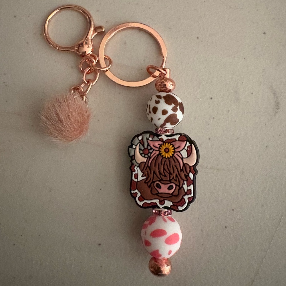 Chic Cow Print Keychain with Rose Gold Accents